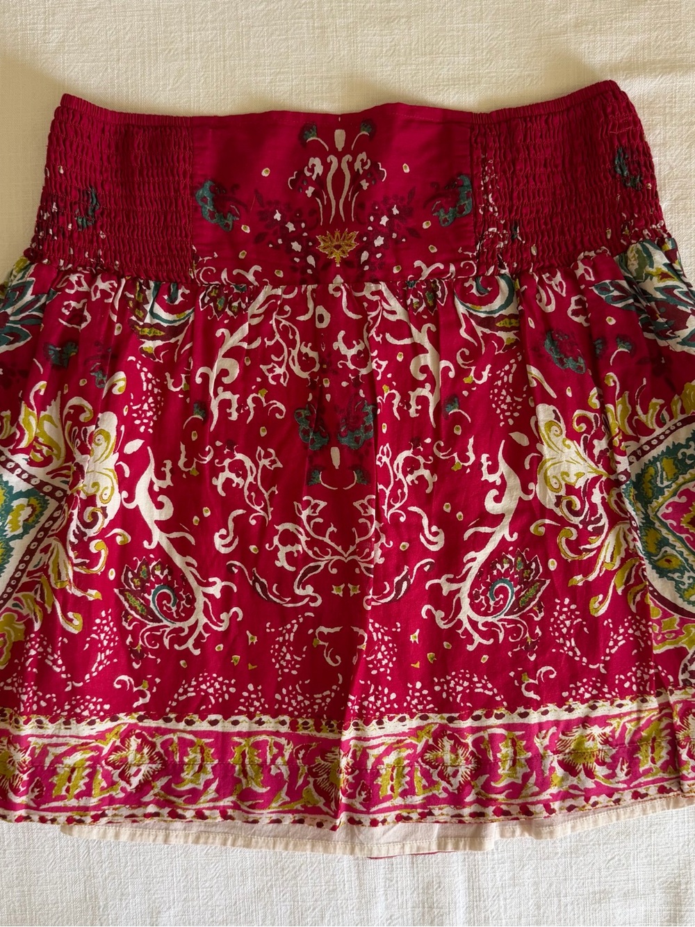 Lucky Brand 100% Cotton Red Smocked Waist Floral Mini Skirt - Picture 1 of 10